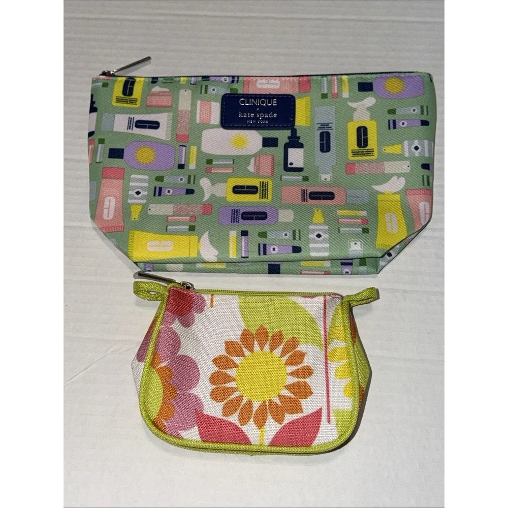 Clinique x Kate Spade New York Cosmetic Makeup Bag Limited Edition Lot Of 2 NWOT